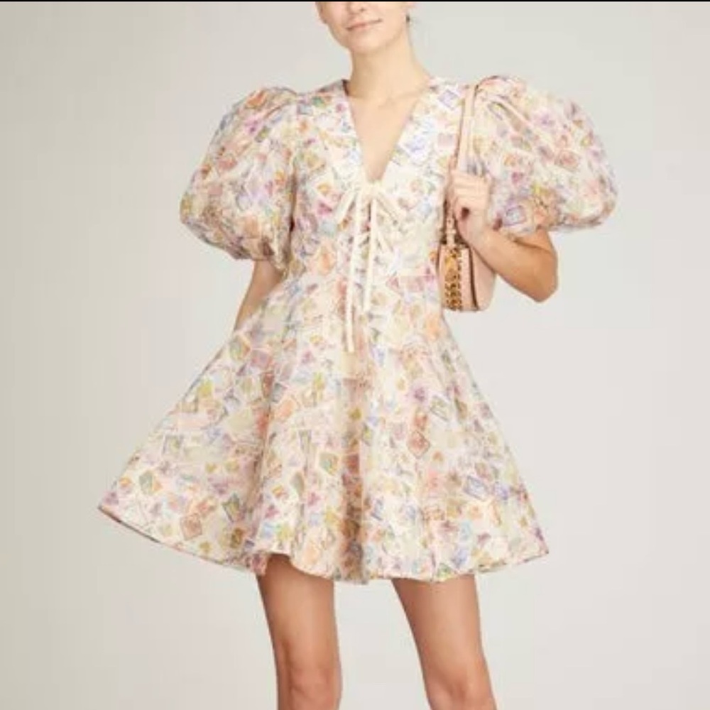 NWOT Authentic ZIMMERMANN High Tide Laced Mini Dress in Stamp Print Size AU3